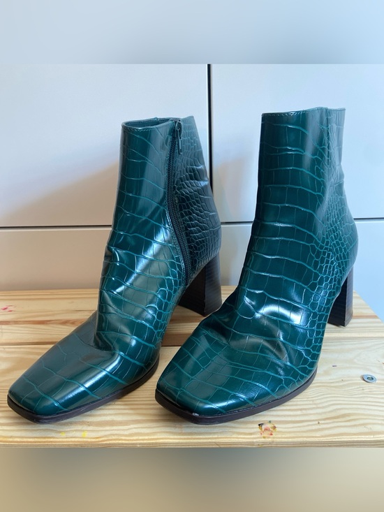INC International Concepts Shoes - INC International Concepts Croc-Embossed Teal Green Ankle Boots